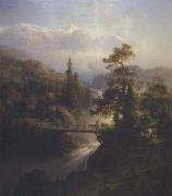 Hans Gude Landskap med buskap og foss oil painting on canvas